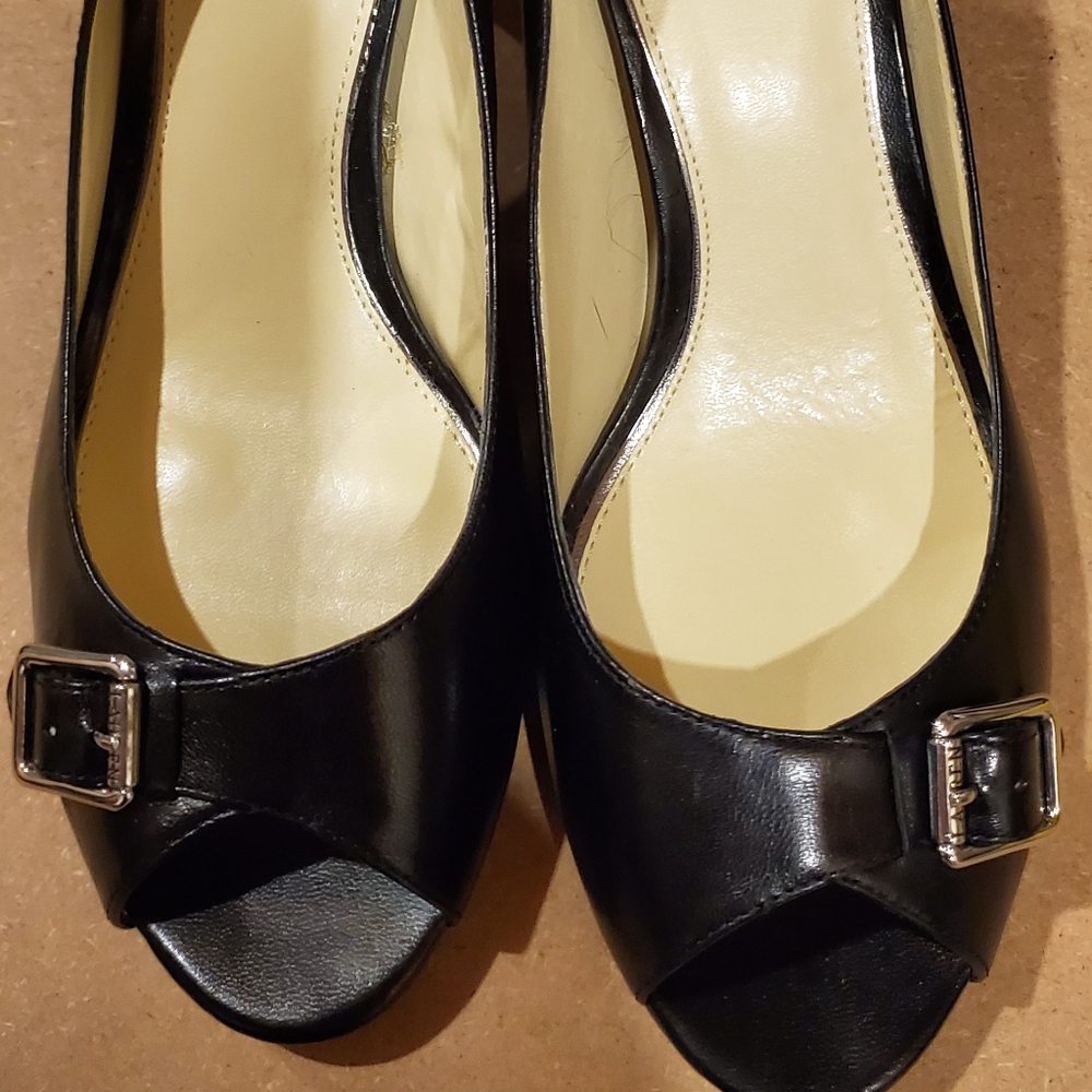 Black peep-toe heels by Ralph Lauren